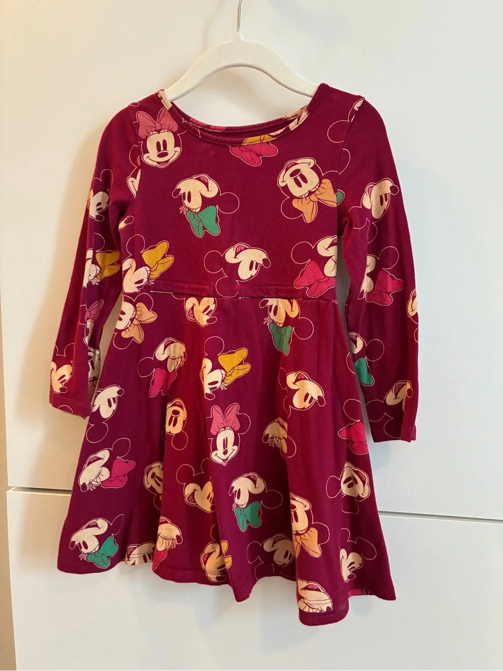 Disney Adaptive Girls' Minnie Mouse Burgundy Long Sleeve Dress - 3T